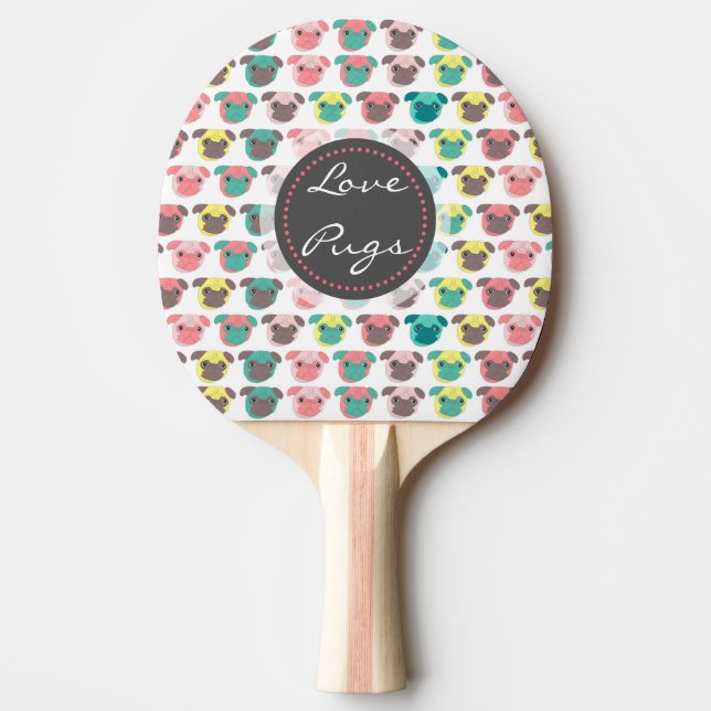 Färgbilder av "Kärlek Pugs" som är bra Pingisracket (Framsidan)