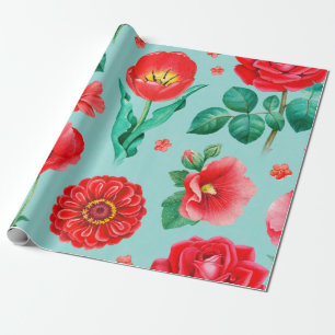 Färgbilder av röda blommor. Sömlös Presentpapper