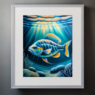 Färgbläckfisk, Teckning, fisk III Poster