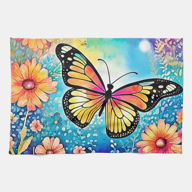 Färgbläckfiskvydesign Kökshandduk (Horisontell)