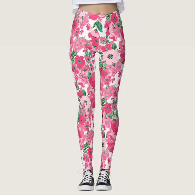 Färgbläddrare för ljus, Rosa, Elegant, vit design Leggings (Framsida)