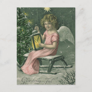 Färgblått julängkort för vintage helg vykort