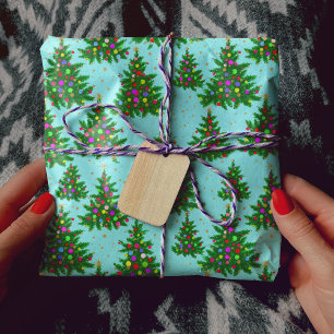 Färgblått Julgranar i färgen Cute Presentpapper
