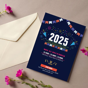 Färgblått nyår för Kväll 2025-partsinbjudan Inbjudningar