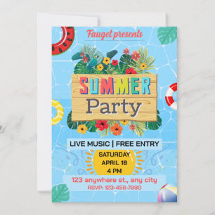 Färgblått och brunt sommarstrupe Party Poster Inbjudningar