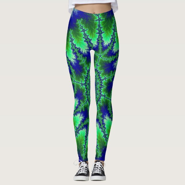 Färgblått och Grönt Fractal Leggings (Framsida)