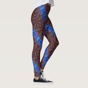 Färgblått och Guld Abstrakt Mönster Leggings