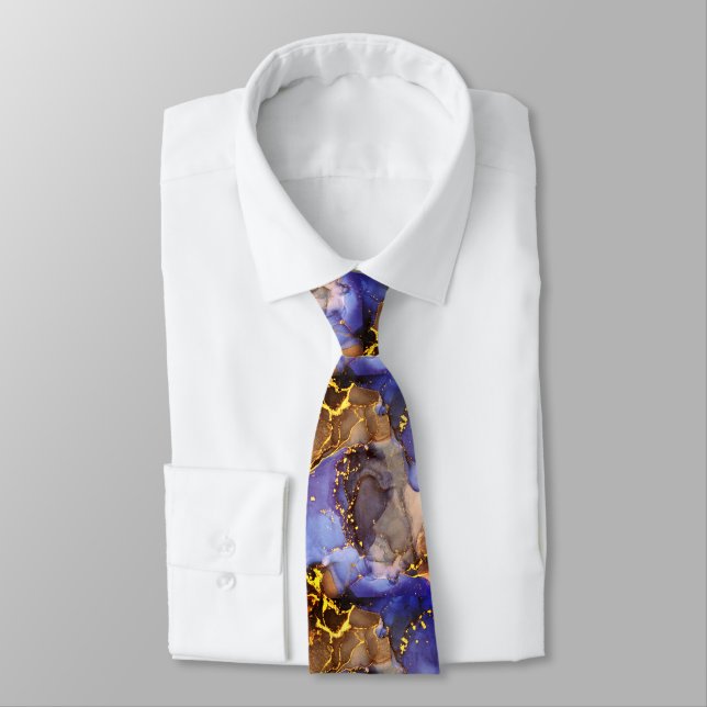 Färgblått och Guld Glitter Agate Neck Tie Slips (Bunden)