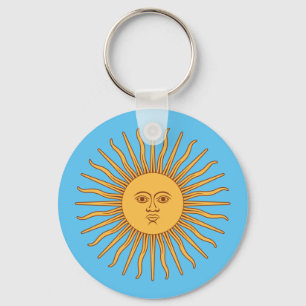 Färgblått och Gult Smilande Sol i maj Nyckelring