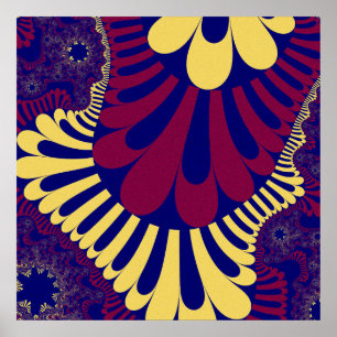 Färgblått, rött och Gult Fractal Poster