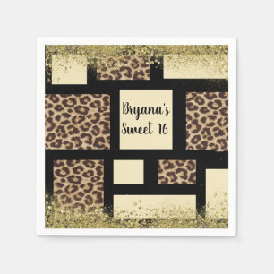 Färgblock Crème Elfenben Svart & Leopard Cheetah Pappersservett