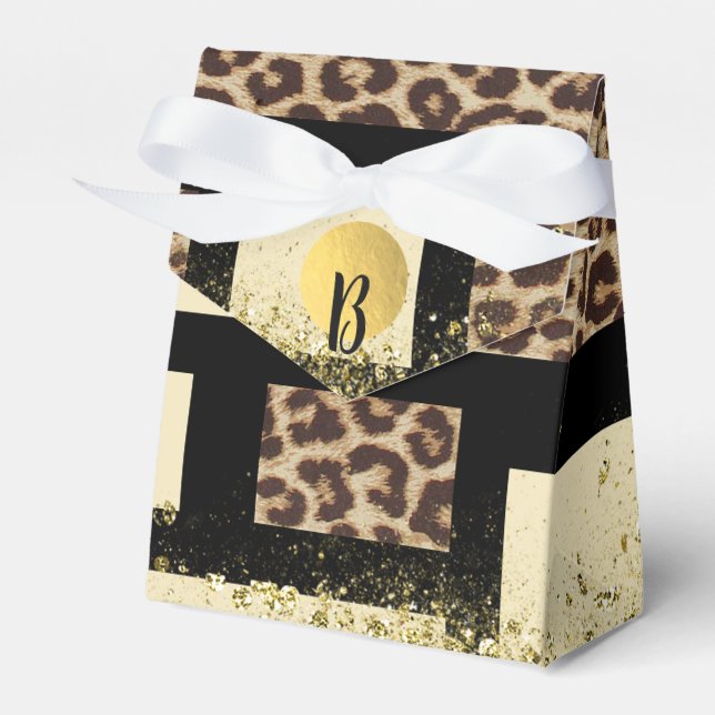 Färgblock Crème Elfenben Svart & Leopard Cheetah Presentaskar (Framsidan Sidan)