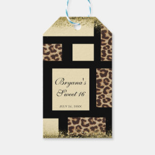 Färgblock Crème Elfenben Svart & Leopard Cheetah Presentetikett
