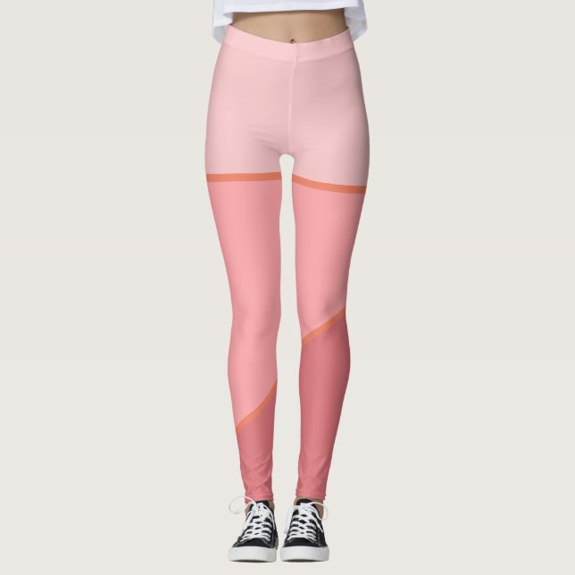 Färgblock för monokrom rosa mönster leggings (Framsida)