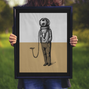 Färgblock för vintage Diver Illustration Poster