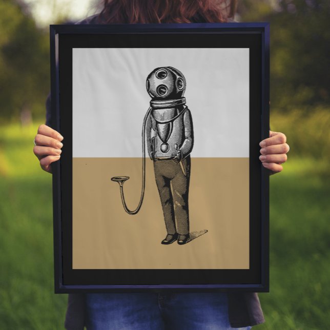 Färgblock för vintage Diver Illustration Poster (Skapare uppladdad)