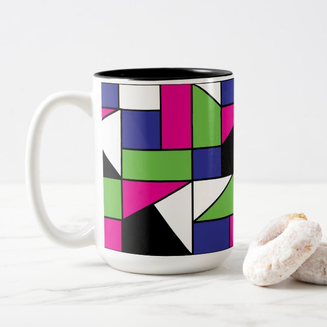 Färgblock geometriskt mönster Två-Tonad mugg (Med munk)