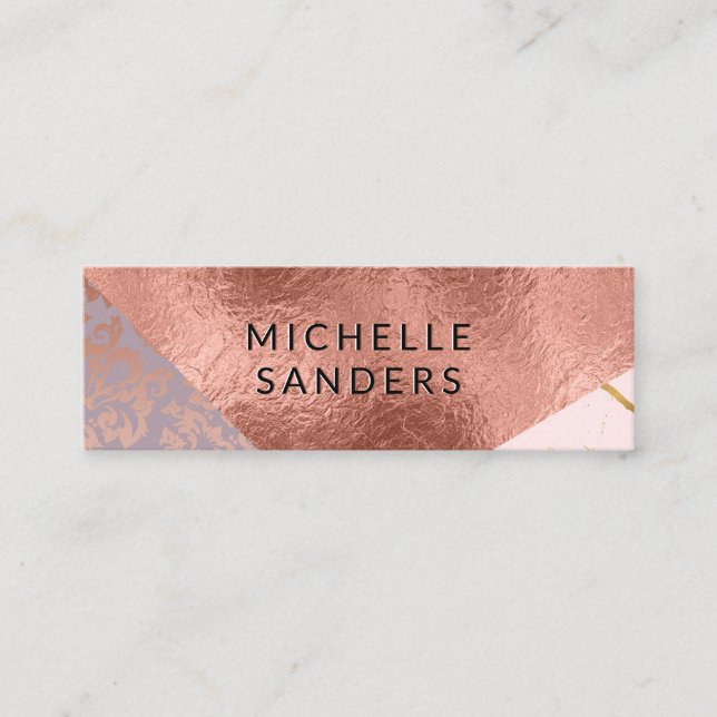 Färgblock Guld Marmor Damask Roséguld Folie Mini Visitkort (Framsida)