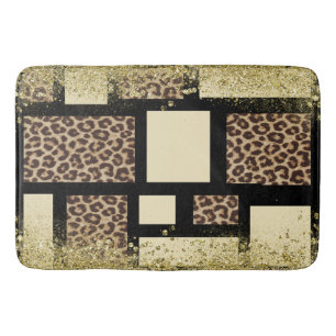 Färgblock Kräm Elfenben Svart & Leopard Gepard Badrumsmatta