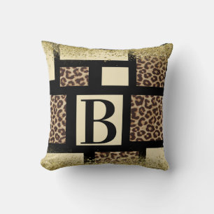 Färgblock Kräm Elfenben Svart & Leopard Gepard Kudde