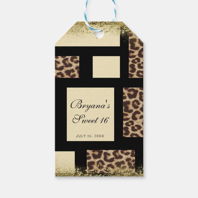 Färgblock Kräm Elfenben Svart & Leopard Gepard Presentetikett (Framsidan)