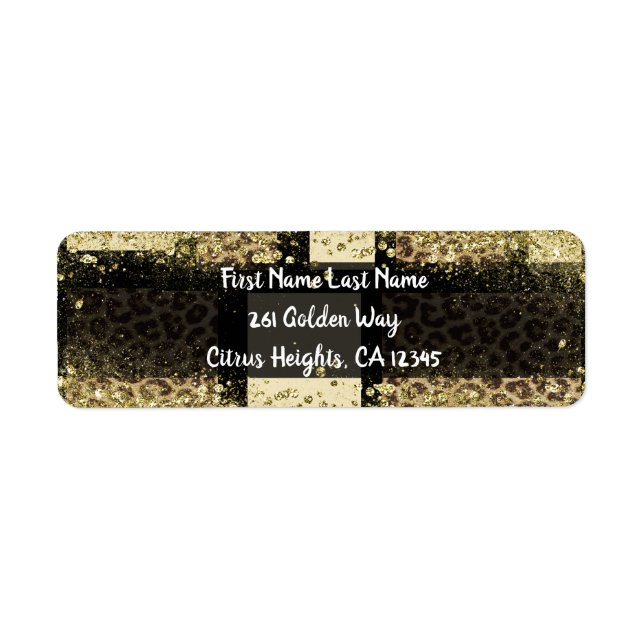 Färgblock Kräm Elfenben Svart & Leopard Gepard Returadress Etikett (Framsidan)