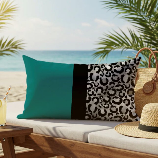 Färgblock Leopardsnatttryck Turkos Silver Svart Lumbarkudde (Skapare uppladdad)