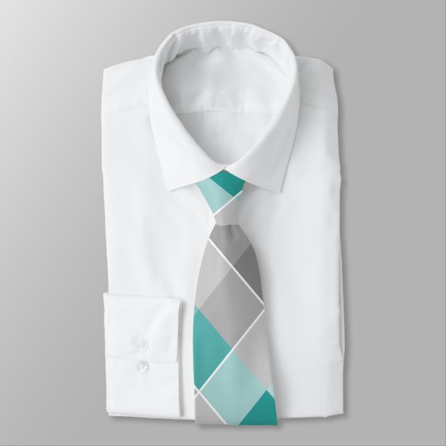 Färgblock, plaid aqua grått, vit nacke slips (Bunden)