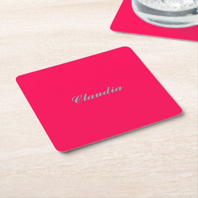 Färgblockmonogram på het fuchsia rosa underlägg papper kvadrat (Vinklad)