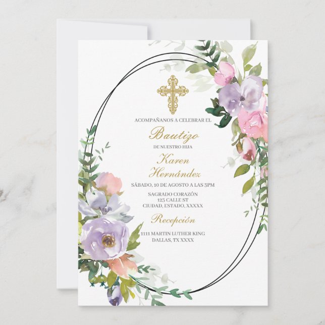 Färgblombouquet Baptism Spanska Inbjudningar (Framsida)