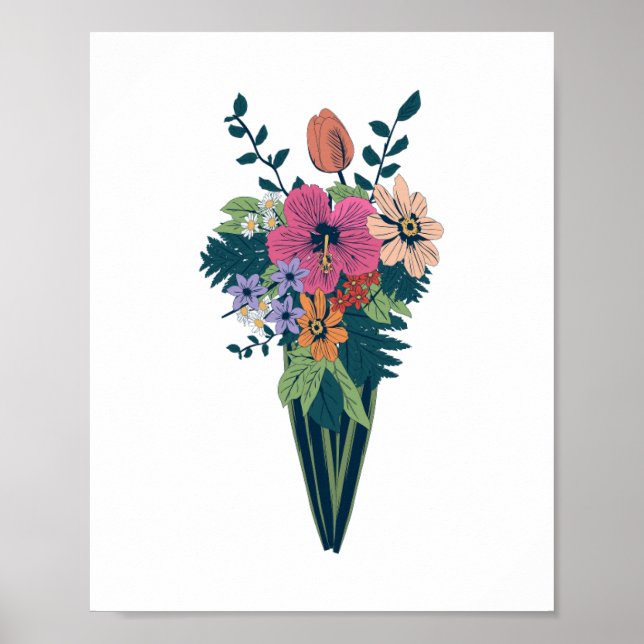 Färgblomma Bouquet i en konisk Vas Poster (Framsidan)
