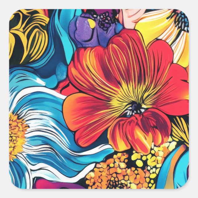 Färgblomma Fyrkantigt Klistermärke (Framsida)