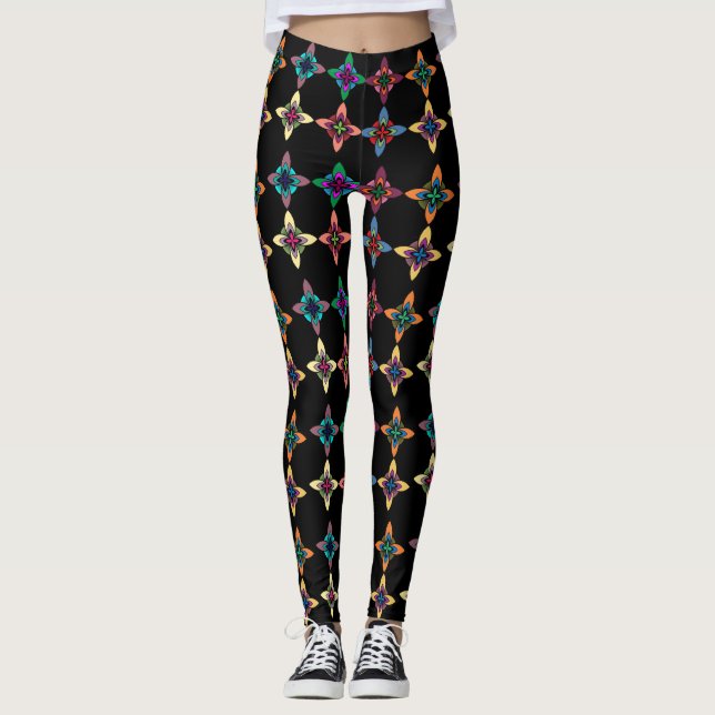 Färgblomma Mönster Leggings (Framsida)