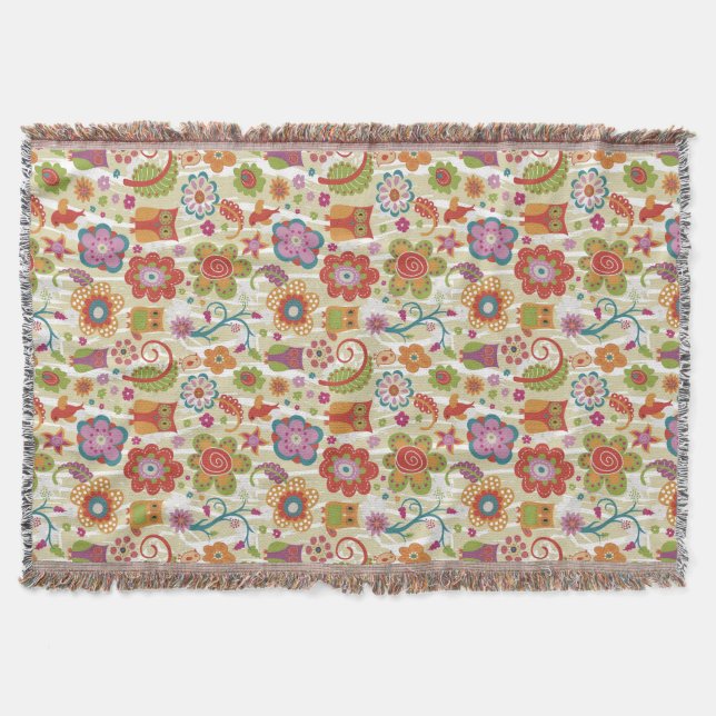 Färgblommigt och uggla filt (Framsidan)