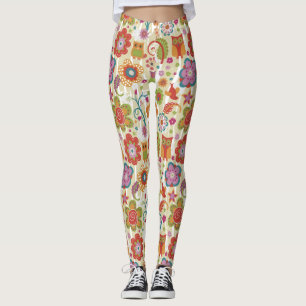 Färgblommigt och uggla leggings