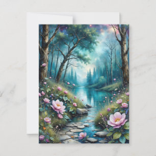 Färgblommor a Stream och Vild Natur Vykort