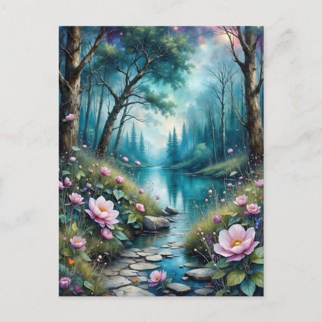 Färgblommor a Stream och Vild Natur Vykort (Framsida)