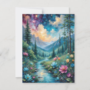 Färgblommor a Stream och Vild Natur Vykort