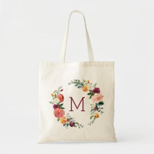 Färgblommor, andningsmonogram tygkasse