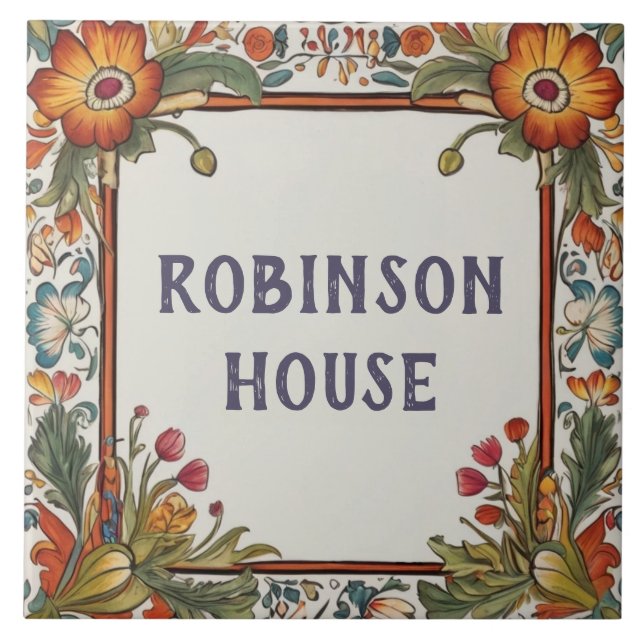 Färgblommor Anpassningsbar House Namn Plate Sign Kakelplatta (Framsidan)