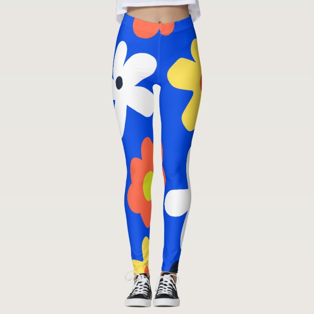 Färgblommor av daisy mönster leggings (Framsida)