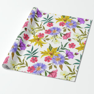 Färgblommor av söt mönster inslagna pappert presentpapper