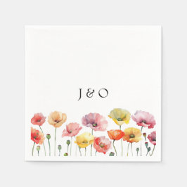 Färgblommor av vallmo vild bröllop pappersservett