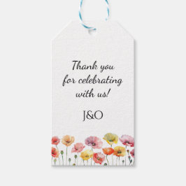 Färgblommor av vallmo vild bröllop presentetikett