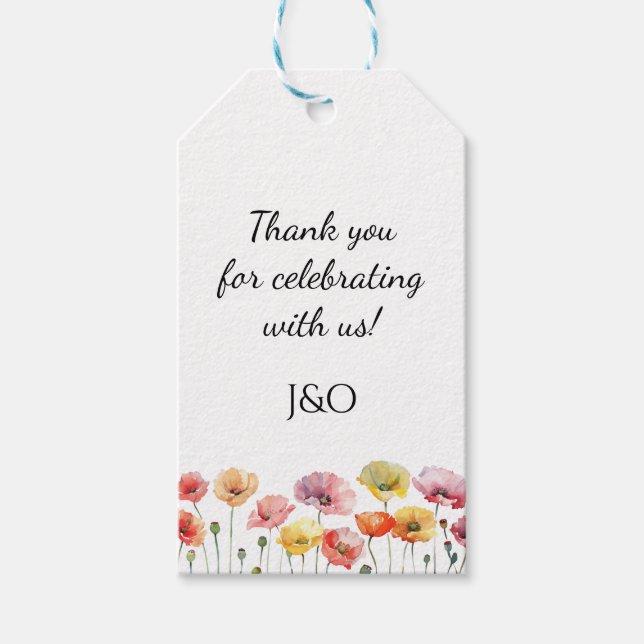 Färgblommor av vallmo vild bröllop presentetikett (Framsidan)