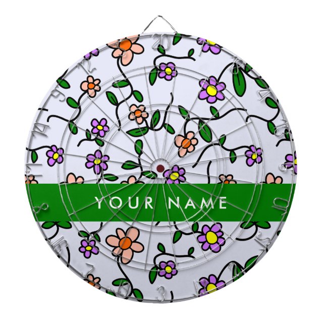 Färgblommor, blå bakgrund, Grönt Darttavla (Framsidan)