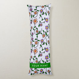 Färgblommor, blå bakgrund, Grönt Kroppskudde