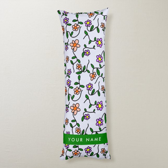 Färgblommor, blå bakgrund, Grönt Kroppskudde (Baksidan (Vertikal))