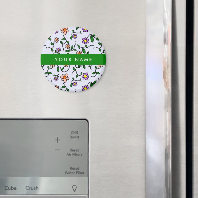 Färgblommor, blå bakgrund, Grönt Magnet (In Situ (Fridge))
