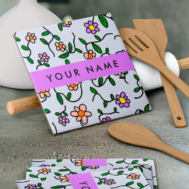 Färgblommor, blå bakgrund, Lila Kakelplatta